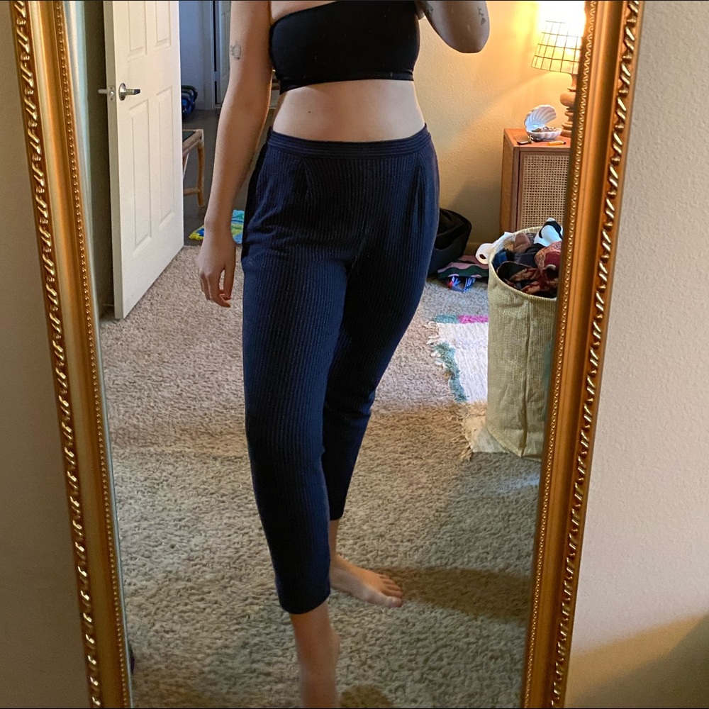 navy striped pants
